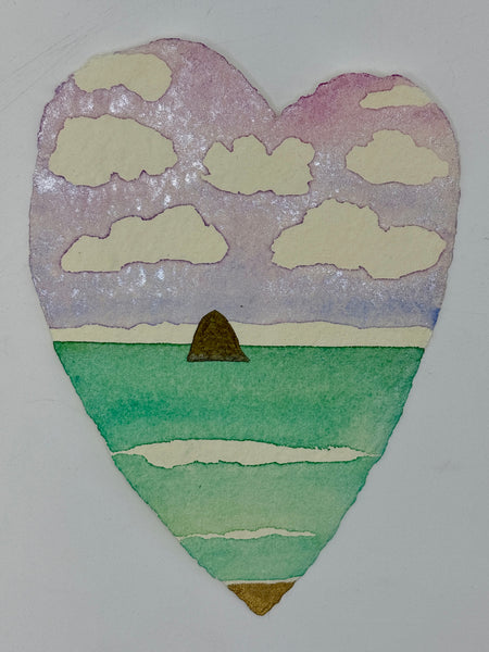 Pastel Dreams Haystack Heart 11 x 14  - Original Watercolor Paintings By Seasons Kaz Sparks