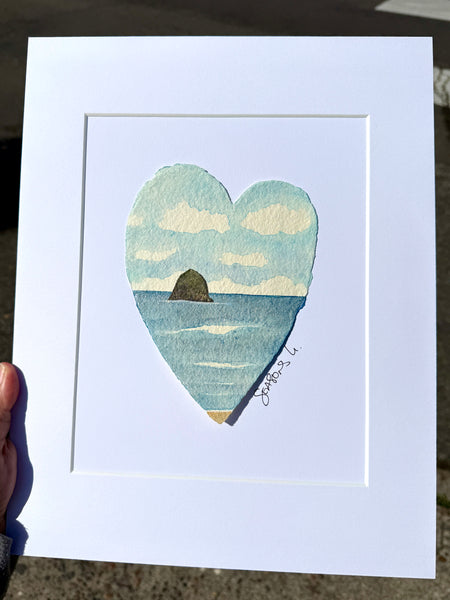 Emerald Seas of Haystack 11 x 14  - Original Watercolor Paintings By Seasons Kaz Sparks