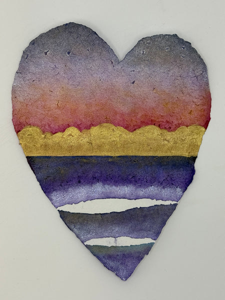 Golden Purple Sunset Heart 11 x 14  - Original Watercolor Paintings By Seasons Kaz Sparks