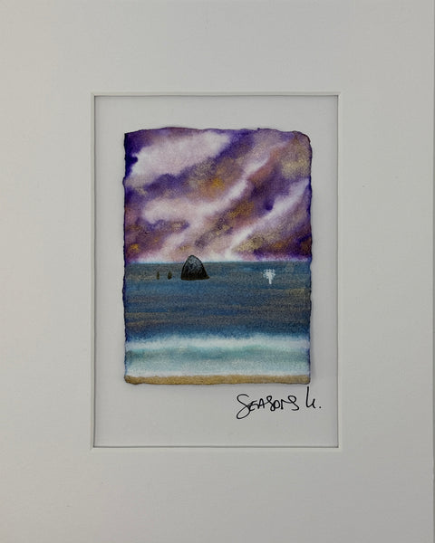 Haystack Sunset Whale 8x10  - Original Watercolor Paintings By Seasons Kaz Sparks