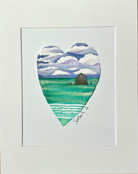 Beautiful Storm Haystack Heart 11 x 14  - Original Watercolor Paintings By Seasons Kaz Sparks