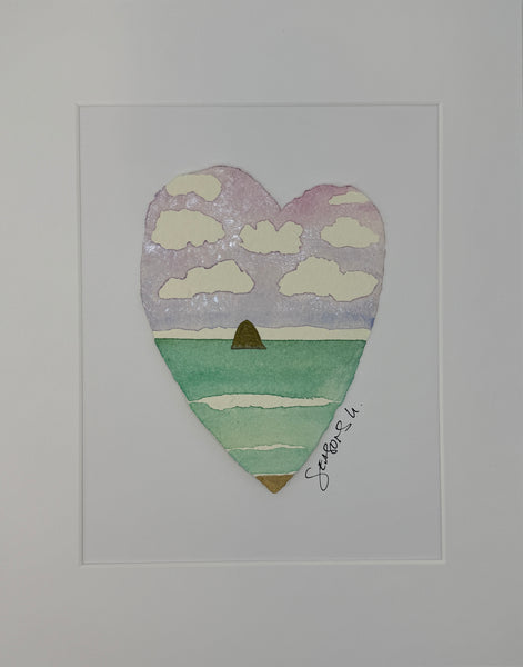 Pastel Dreams Haystack Heart 11 x 14  - Original Watercolor Paintings By Seasons Kaz Sparks