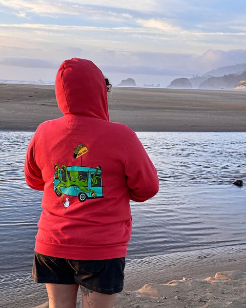 Octo's Tacos Zipped Hoodie - Unisex Heathered Red