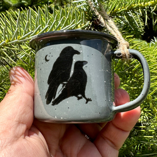 Celestial Raven - Mini Enamel Campfire Espresso Mugs or Ornaments 3oz