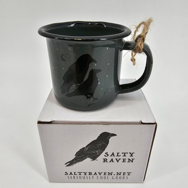 Celestial Raven - Mini Enamel Campfire Espresso Mugs or Ornaments 3oz
