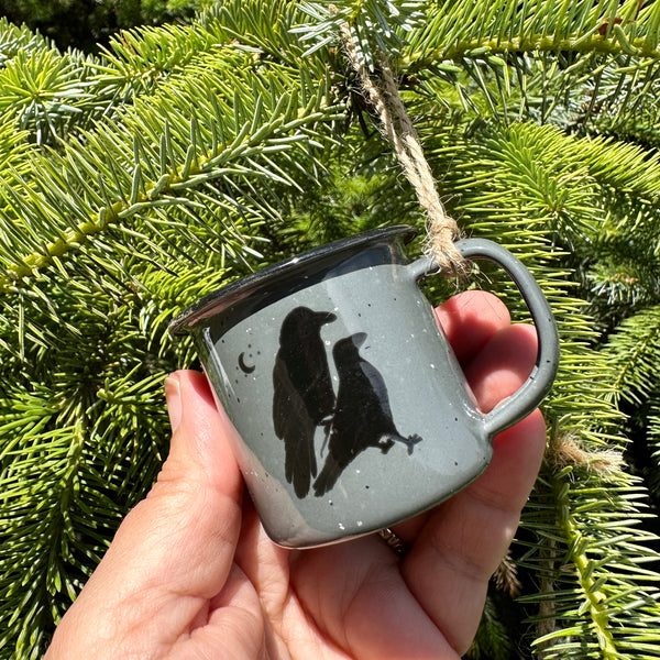 Celestial Raven - Mini Enamel Campfire Espresso Mugs or Ornaments 3oz
