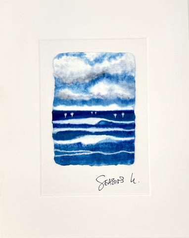 Deep Blue Love 8x10  - Original Watercolor Paintings By Seasons Kaz Sparks