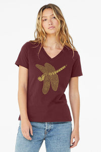 Dragonfly Jewel V-Neck  Ladies T-shirt Maroon