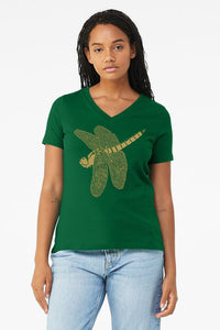 Dragonfly Jewel V-Neck Ladies T-shirt Kelly Green