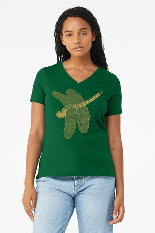 Dragonfly Jewel V-Neck Ladies T-shirt Kelly Green