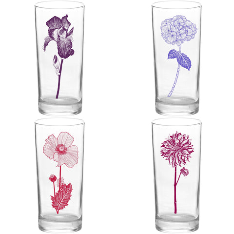 4 Pack Boxed Set Flowers Color Tall Collins Glasses