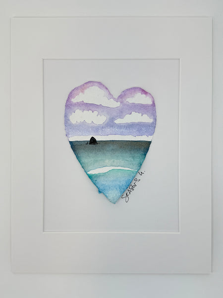 Lavender Sky Heart 11 x 14  - Original Watercolor Paintings By Seasons Kaz Sparks