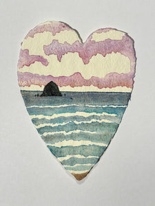 Sunset Heart of Love Haystack 11 x 14  - Original Watercolor Paintings By Seasons Kaz Sparks
