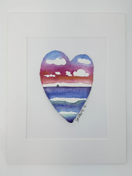 Berry Sky Heart 11 x 14  - Original Watercolor Paintings By Seasons Kaz Sparks