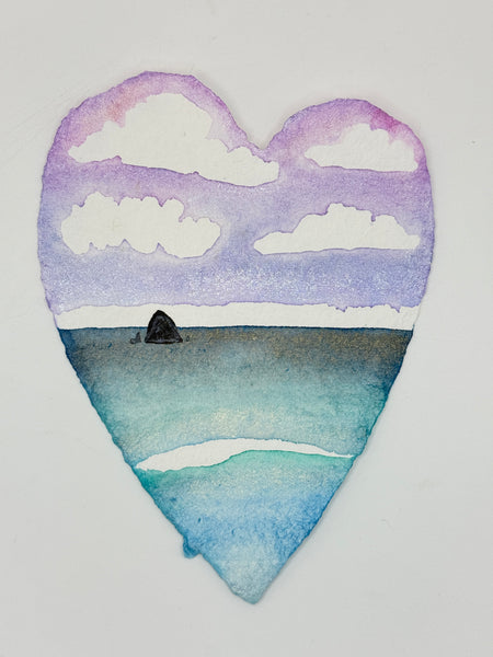 Lavender Sky Heart 11 x 14  - Original Watercolor Paintings By Seasons Kaz Sparks