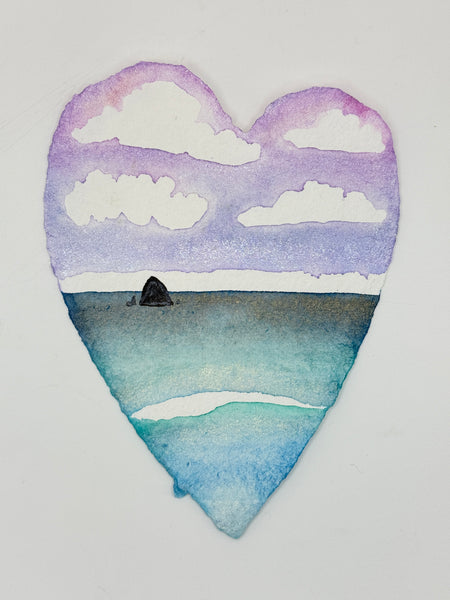 Lavender Sky Heart 11 x 14  - Original Watercolor Paintings By Seasons Kaz Sparks