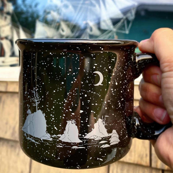 Moon Over Three Graces Black 15oz Ceramic Campfire Mug