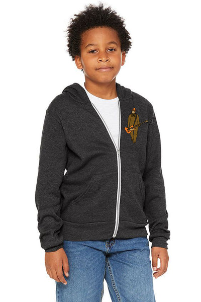 Mr Big on Bass- Youth Zipped Hoodie Dark Grey Heather