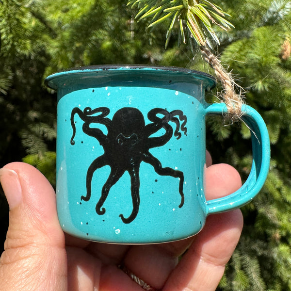 Octopus - Mini Enamel Campfire Espresso Mugs or Ornaments 3oz