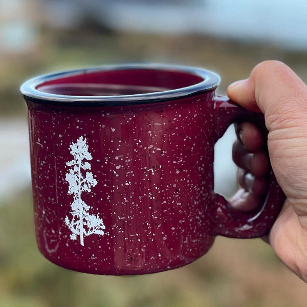 Pine Tree Flock Maroon 15oz Ceramic Campfire Mug