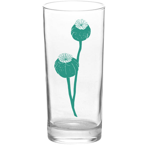 Botanical Poppy Pod Color Aqua Tall Collins Glass