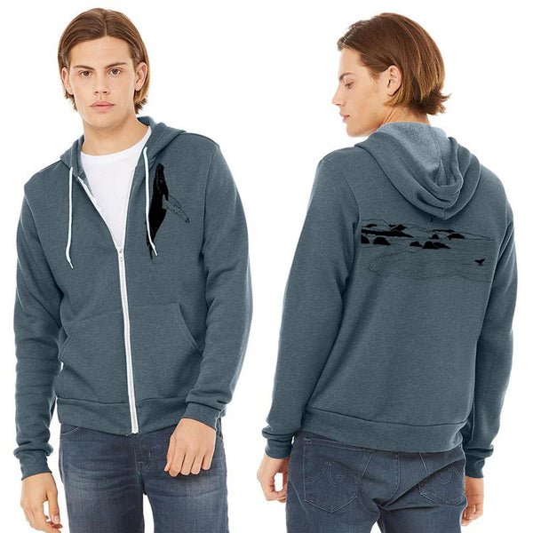Whale's Tail Ocean Ultra Soft Zip up Hoodie - Unisex Heather Slate