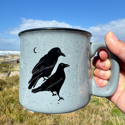 Celestial Ravens Grey Ceramic Campfire Mug