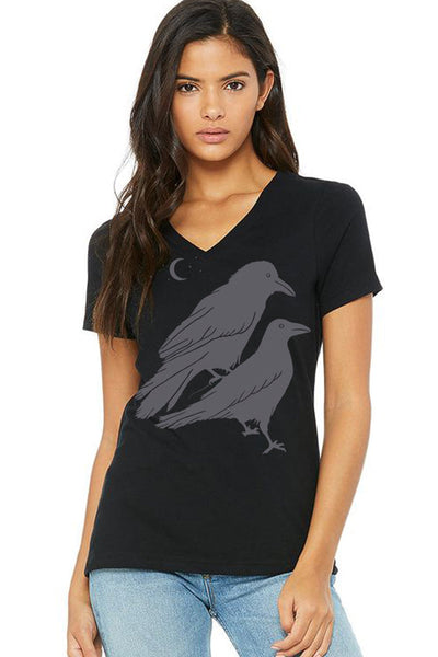 Celestial Raven V-Neck Tee - Women's Black