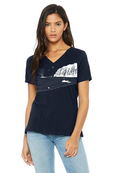 Whale Sighting V-Neck Tee - Women's Navy
