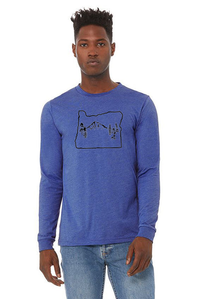 Oregon Map Mt Hood *Limited Edition* Long Sleeve T-Shirt - Unisex Heather True Royal