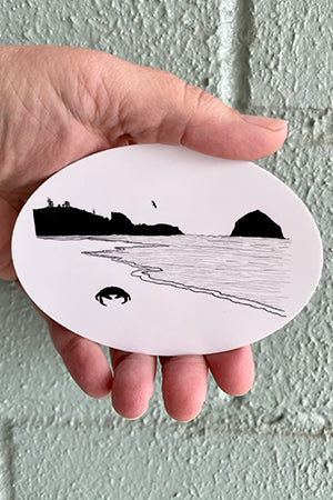 Crabby Beach Oval Vinyl Sticker