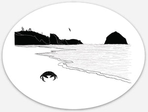 Crabby Beach Oval Vinyl Sticker