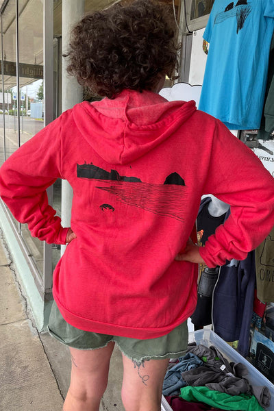 Crabby Beach Ultra Soft Zip up Hoodie - Unisex Heathered Red