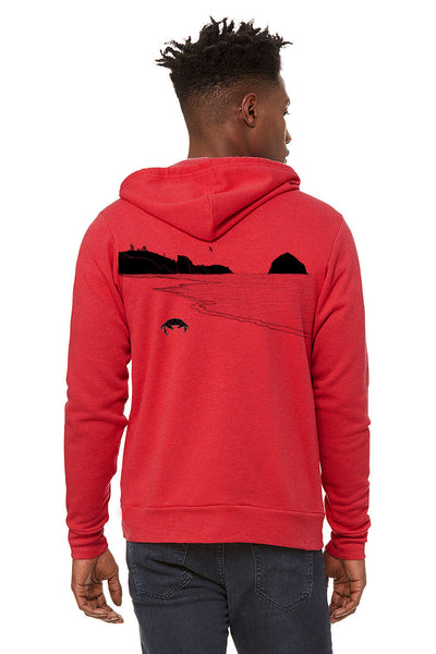 Crabby Beach Ultra Soft Zip up Hoodie - Unisex Heathered Red
