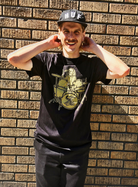 Salty Raven Drummer T-Shirt - Unisex Gold on Black