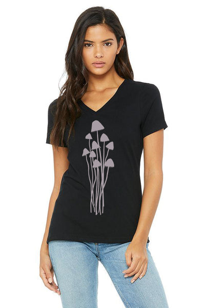 Mushroom Caps V-Neck Tee - Women's Black