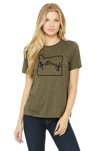 Oregon Map Mt Hood “Limited edition” T-Shirt  - Women's Olive Tri-Blend