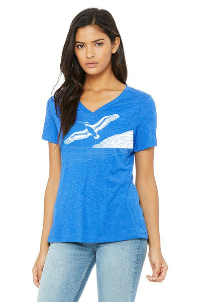 Pelicanza Beach  T-Shirt - Women's V- True Royal Triblend