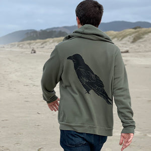 Perched Raven Ultra Soft Zip up Hoodie - Unisex Military Green