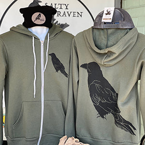 Perched Raven Ultra Soft Zip up Hoodie - Unisex Military Green