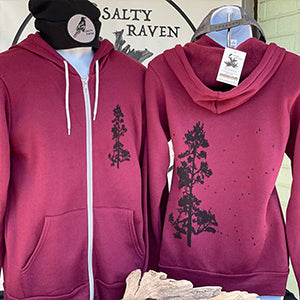 Pine Tree Flock Ultra Soft Zip up Hoodie - Unisex Maroon