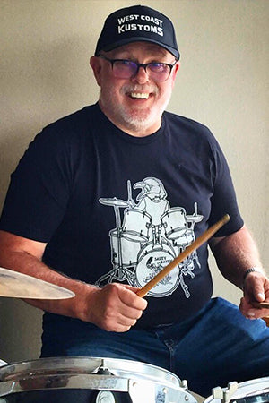 Salty Raven Drummer T-Shirt - Unisex Silver on Black