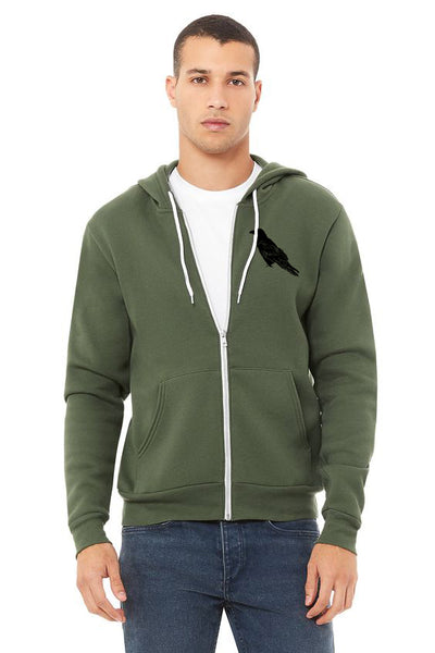 Perched Raven Ultra Soft Zip up Hoodie - Unisex Military Green