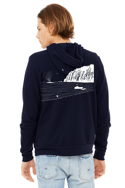 Whale Sighting Ultra Soft Zip Up-Hoodie - Unisex Navy