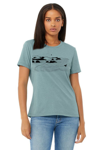 Whale's Tail Ocean T-Shirt - Women's Heather Blue Lagoon