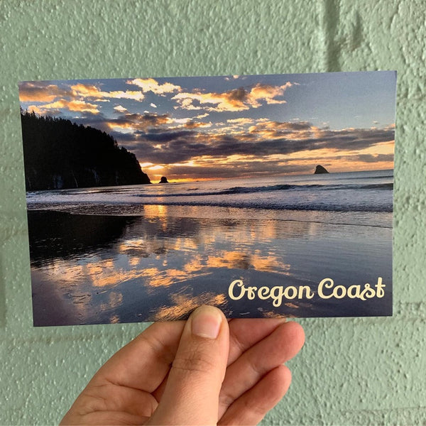 Oregon Coast Sunset Reflection Postcard