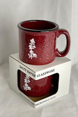 Pine Tree Flock Maroon 15oz Ceramic Campfire Mug
