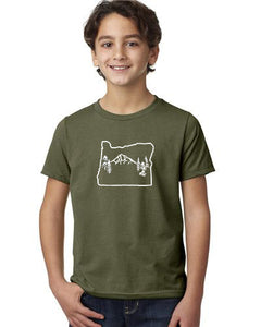 Oregon Map Mt Hood T-Shirt - Youth & Toddler Military Green