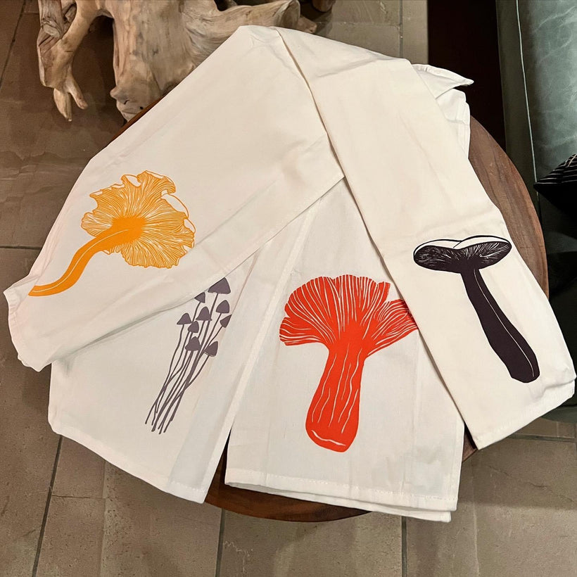 Tea Towels Sets Screen Printed Art on thick white 100% Cotton.
