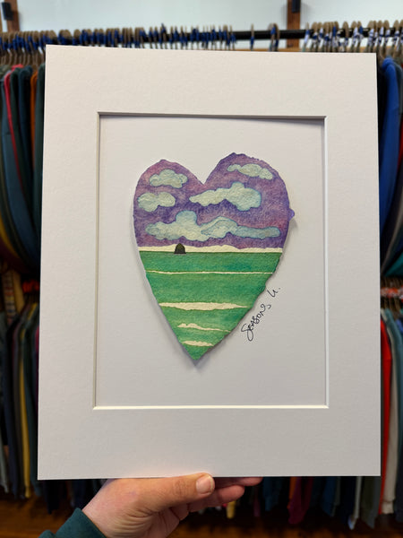 Spring Bliss Haystack Heart 11 x 14  - Original Watercolor Paintings By Seasons Kaz Sparks